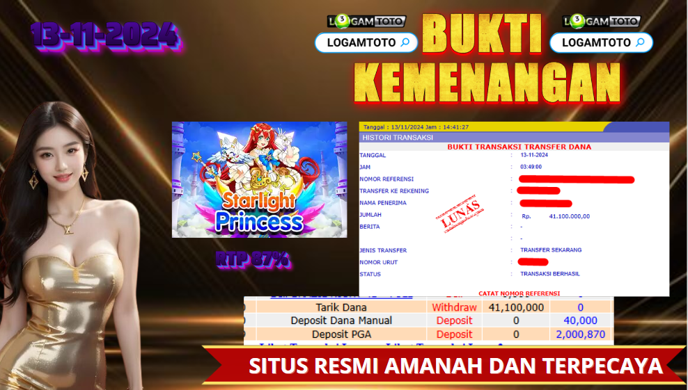SELAMAT KEPADA MEMBER SETIA LOGAMTOTO BERHASIL JACKPOT DI PERMAINAN SLOT STARLIGHT PRINCESS